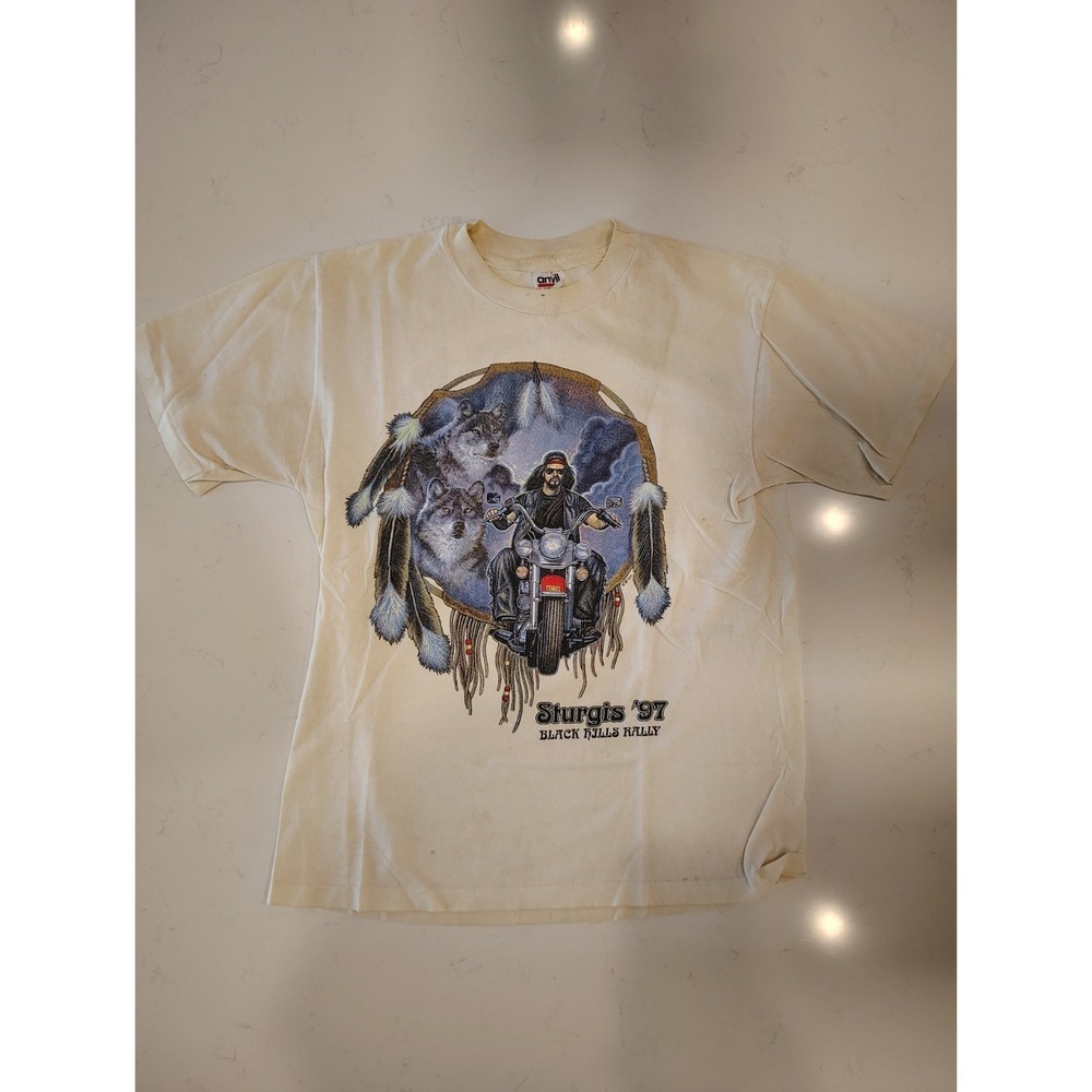 Vintage Anvil Sturgis 1997 Black Hills Rally Graphic T-Shirt Mens Medium White